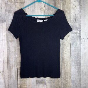 White Stag Size Small (4-6)Short Sleeve Scallop Neck Ribbed Cotton Blend…